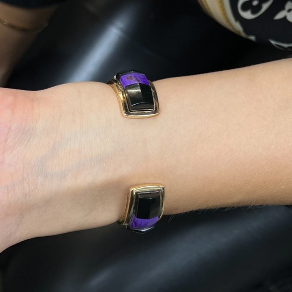 Black Jade, Fire Opal & Diamond Raoul Sosa Ladies Bracelet Cuff 14K Yellow Gold - Picture 4 of 4